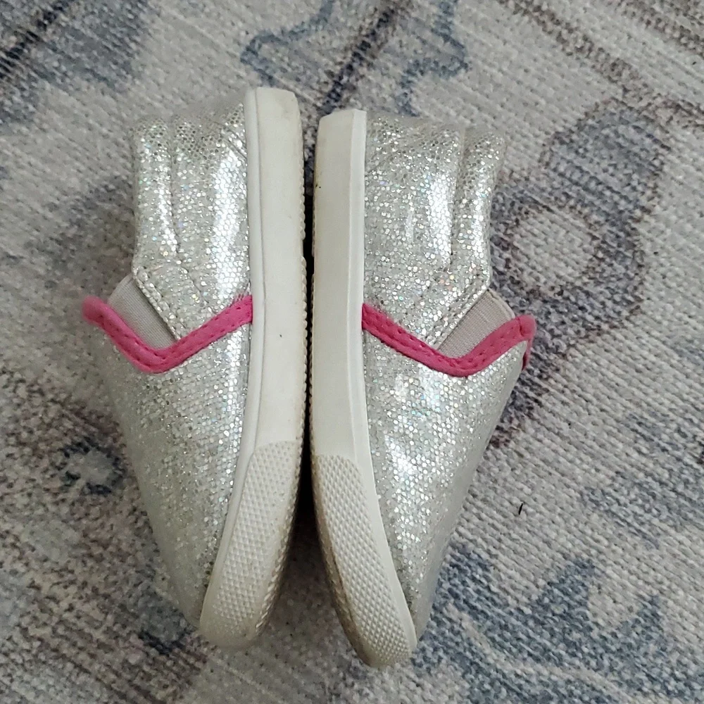 Toddler Girls Silver Coated Glitter Slip-on Sneakers Shoes Sz8